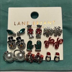New Lane Bryant Holiday 9 Pair Earring Collection - Red, Green, Silver